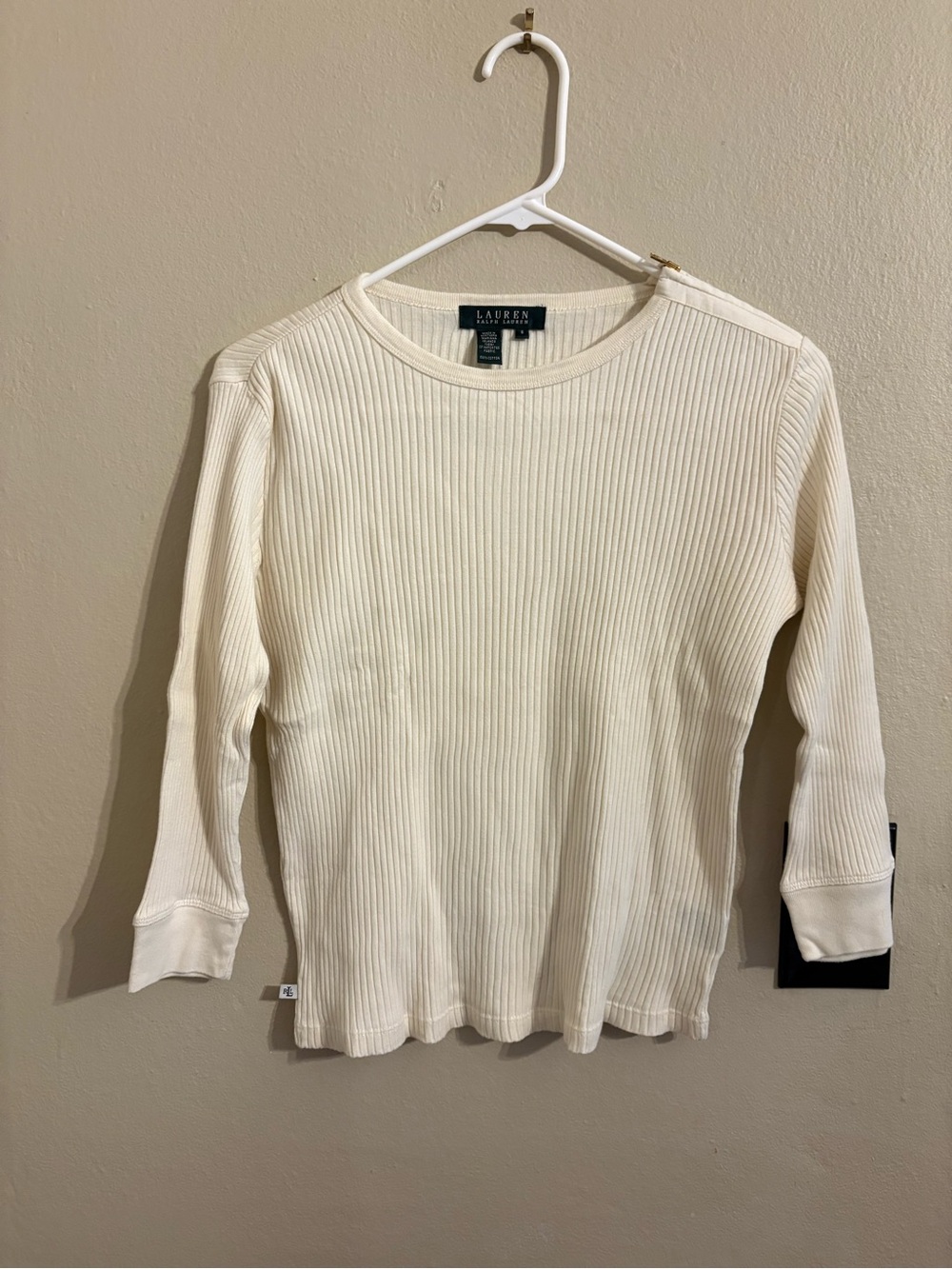 Ralph Lauren Cream Ribbed Long Sleeve Tee
